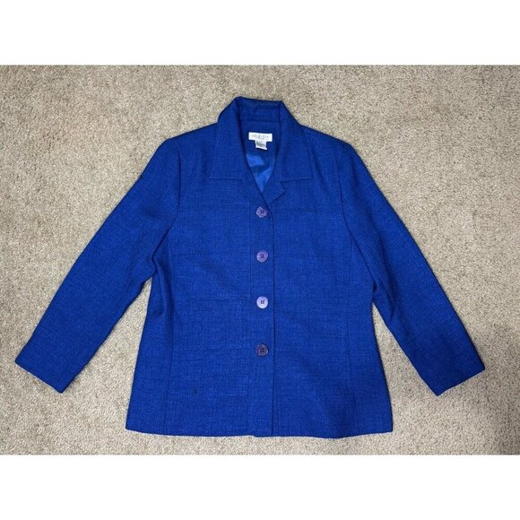 HENRY LEE Vintage Blazer Skirt Suit Set Cobalt Blue Sz Petite 12 Office READ - Picture 15 of 16
